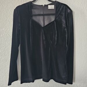 K.C. Spencer New York Black V-neck Velvet Cocktail Top Size 14